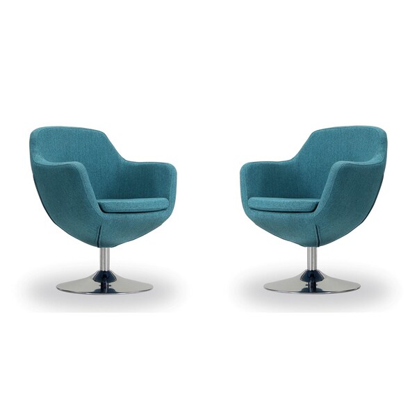 Manhattan Comfort Caisson Swivel Accent Chair in Blue and Polished Chrome (Set of 2) 2-AC028-BL - main